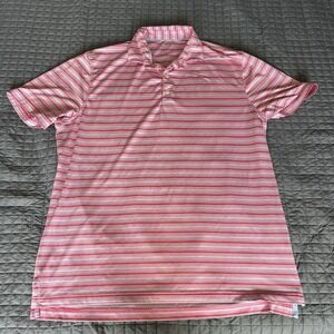 johnnie-O Hangin' Out Striped Pocket Short Sleeve Polo Shirt Red Stripe Logo XL